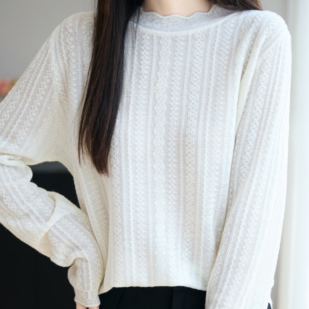 ハーフネックレース編み薄ニット|オフィスカジュアル レディース 通販【ミレジェネ】