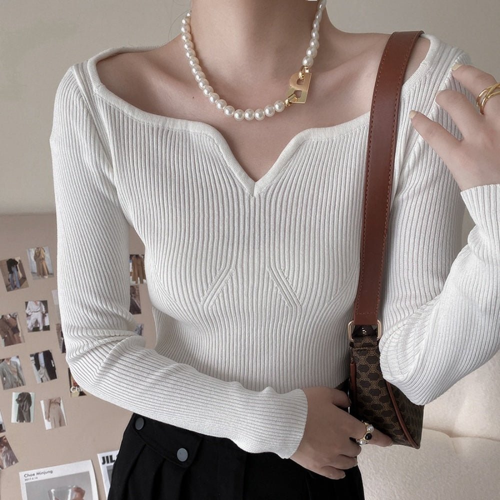 ハートネックリブニット|オフィスカジュアル レディース 通販【ミレジェネ】