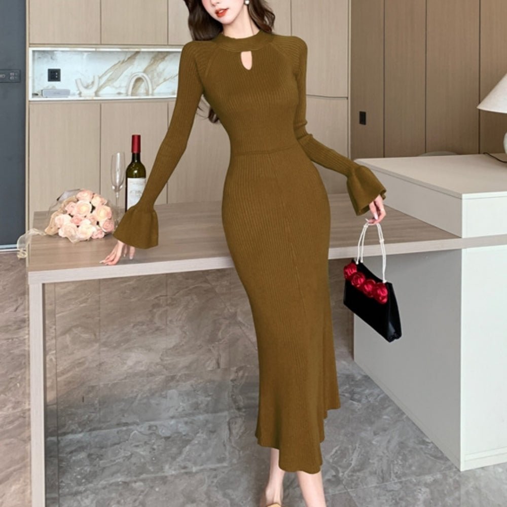 キーネックリブニットワンピース|オフィスカジュアル レディース 通販【ミレジェネ】