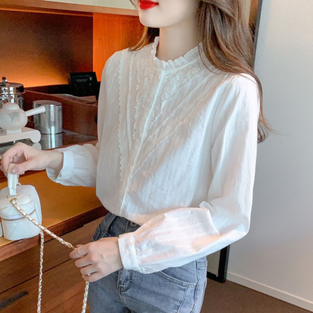 スタンドカラーレースブラウス|オフィスカジュアル レディース 通販 Millennial Generation【ミレジェネ】