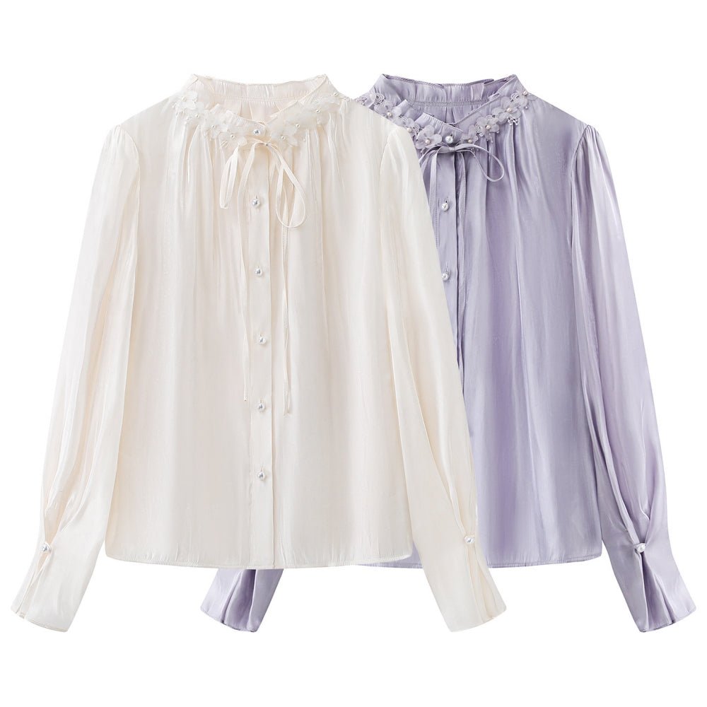 フラワーアクセントギャザーネックブラウス|オフィスカジュアル レディース 通販【ミレジェネ】