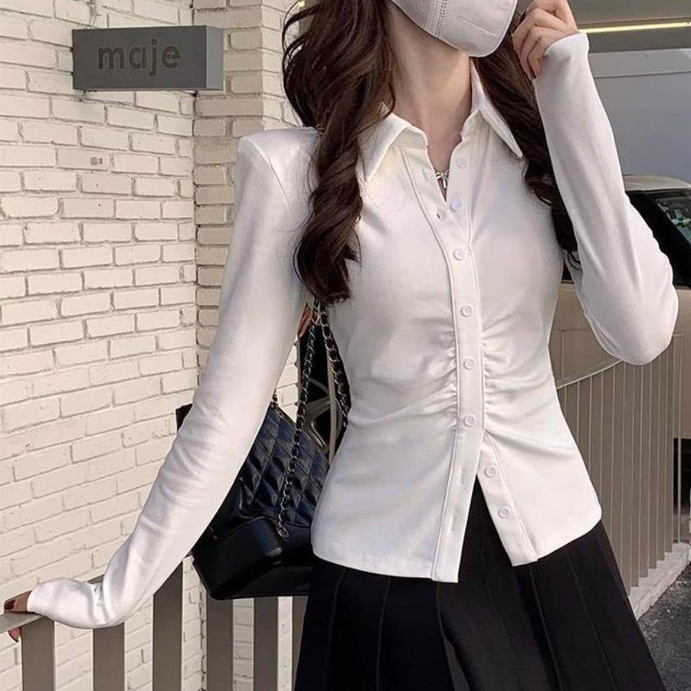 フロントギャザーシャツブラウス|オフィスカジュアル レディース 通販【ミレジェネ】