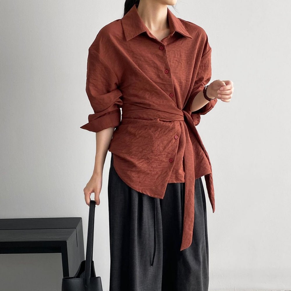 ウエスト共地ベルト付シャツブラウス|オフィスカジュアル レディース 通販【ミレジェネ】