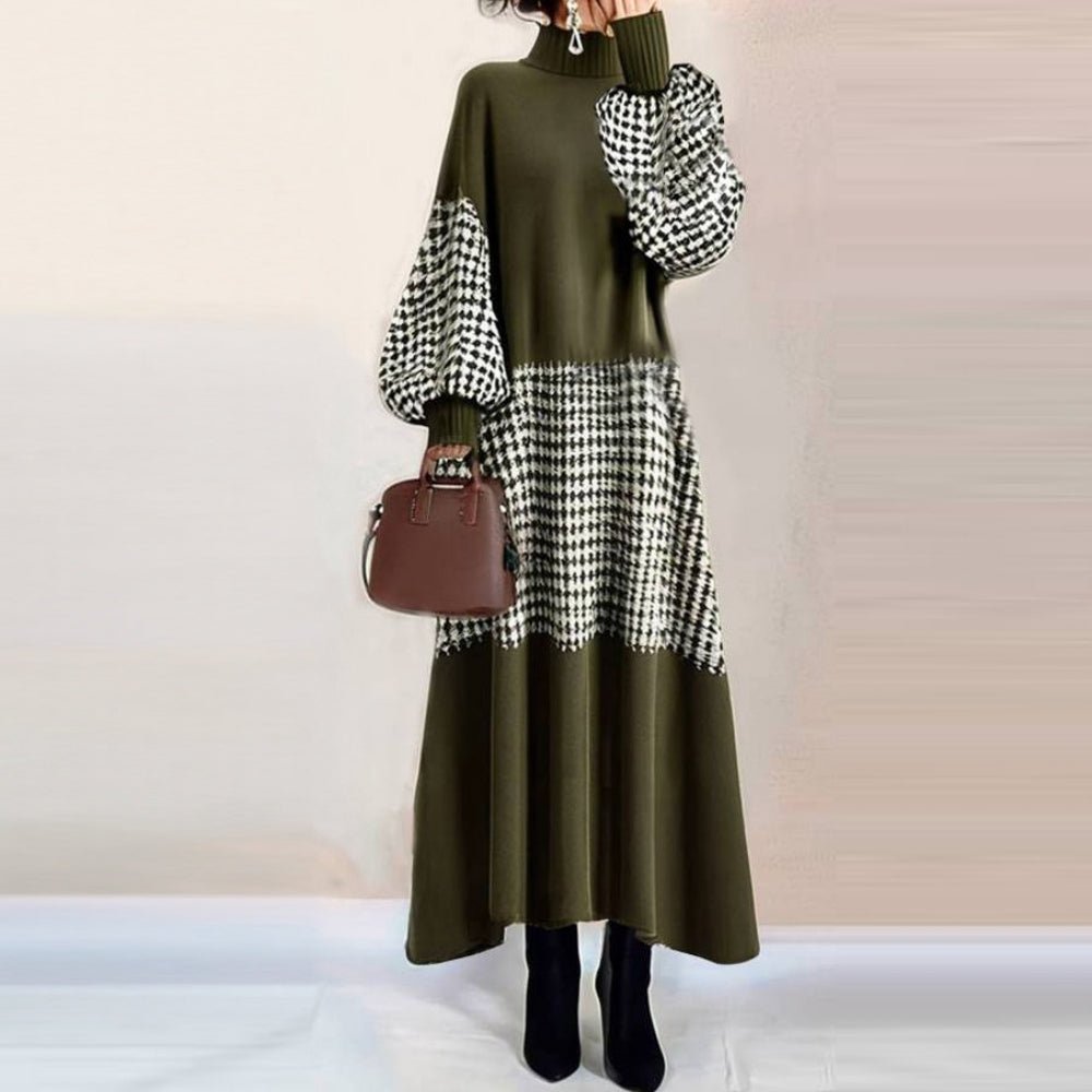 ハイネックチェック切り替えロングワンピース|オフィスカジュアル レディース 通販【ミレジェネ】