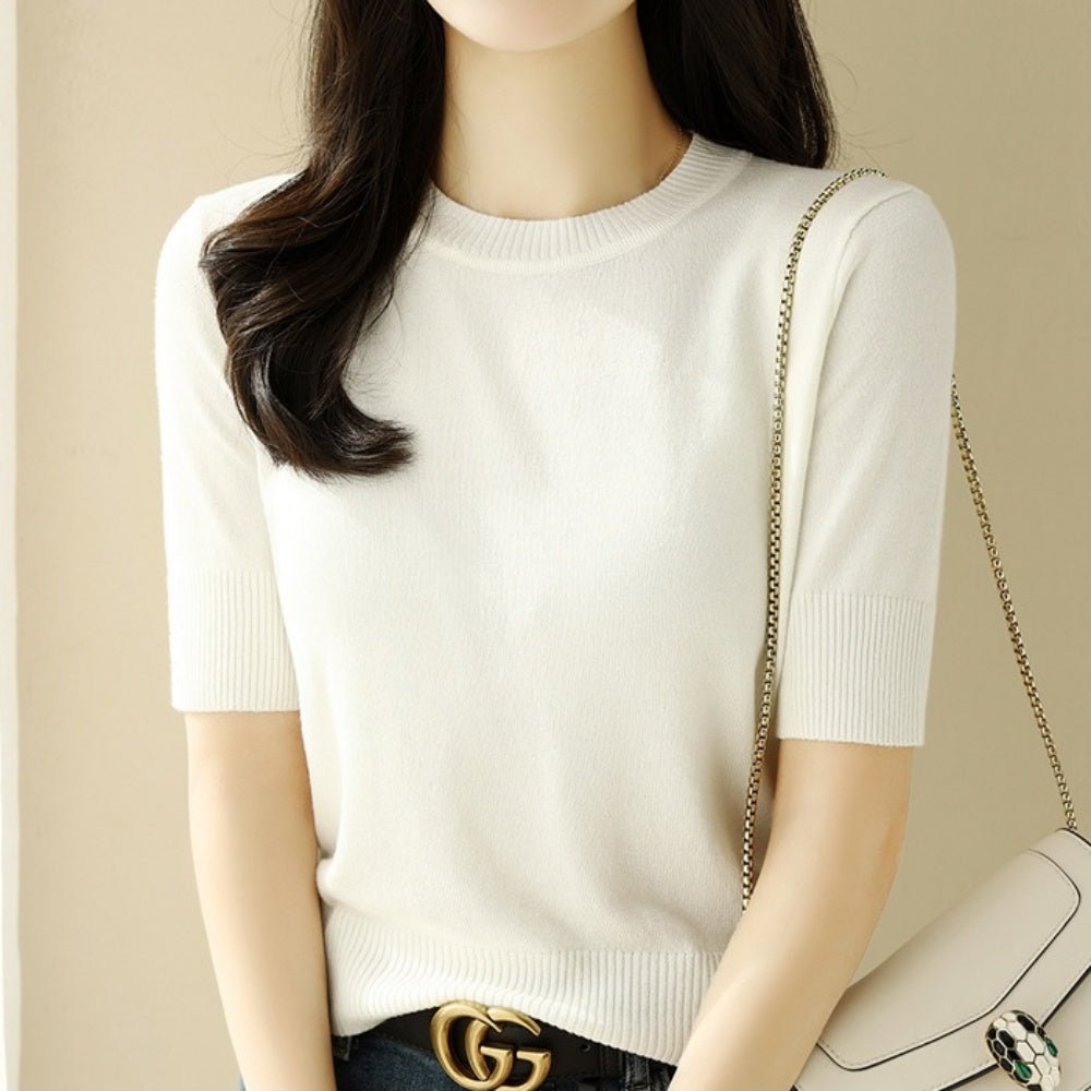 クルーネック半袖サマーニット|オフィスカジュアル レディース 通販【ミレジェネ】