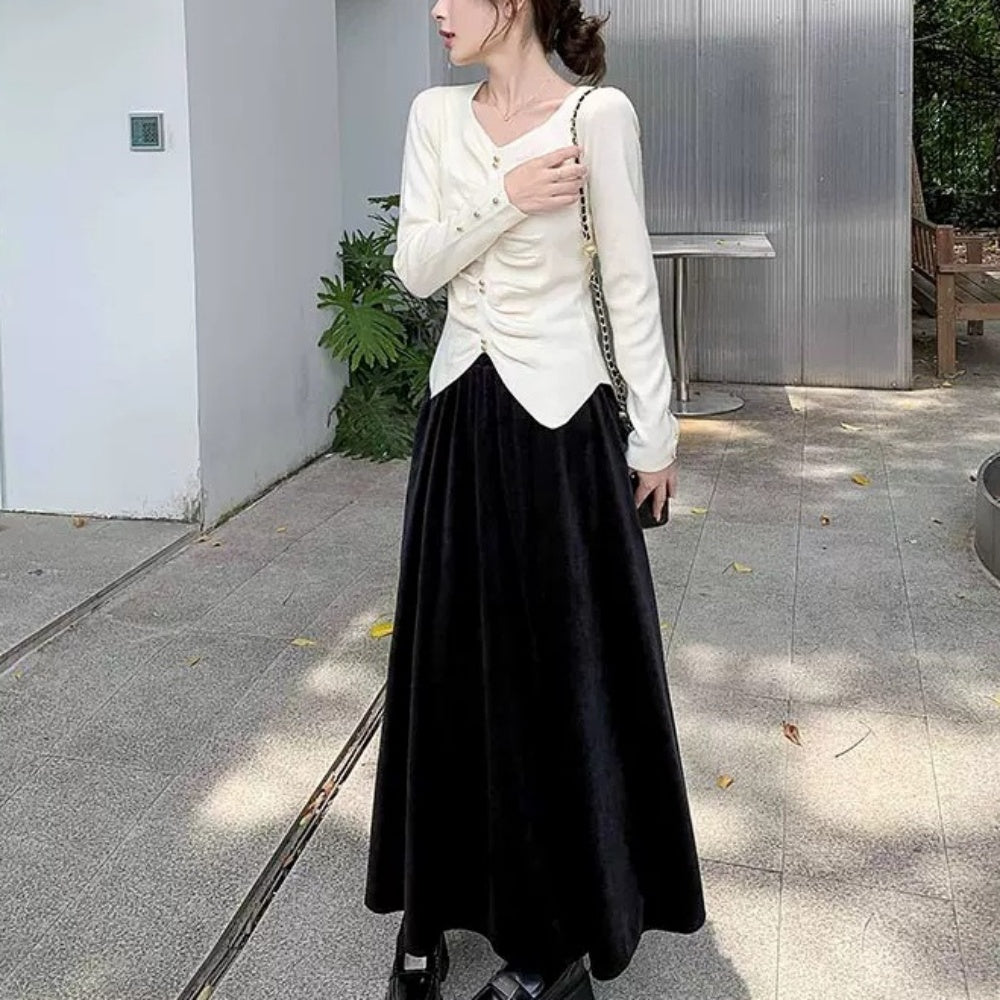 ゴールドボタンハートネックニットトップス|オフィスカジュアル レディース 通販【ミレジェネ】