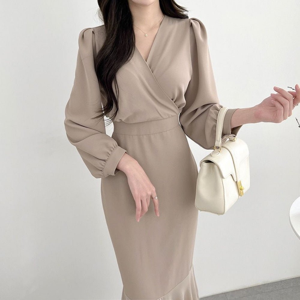 カシュクールマーメイドワンピース|オフィスカジュアル レディース 通販【ミレジェネ】