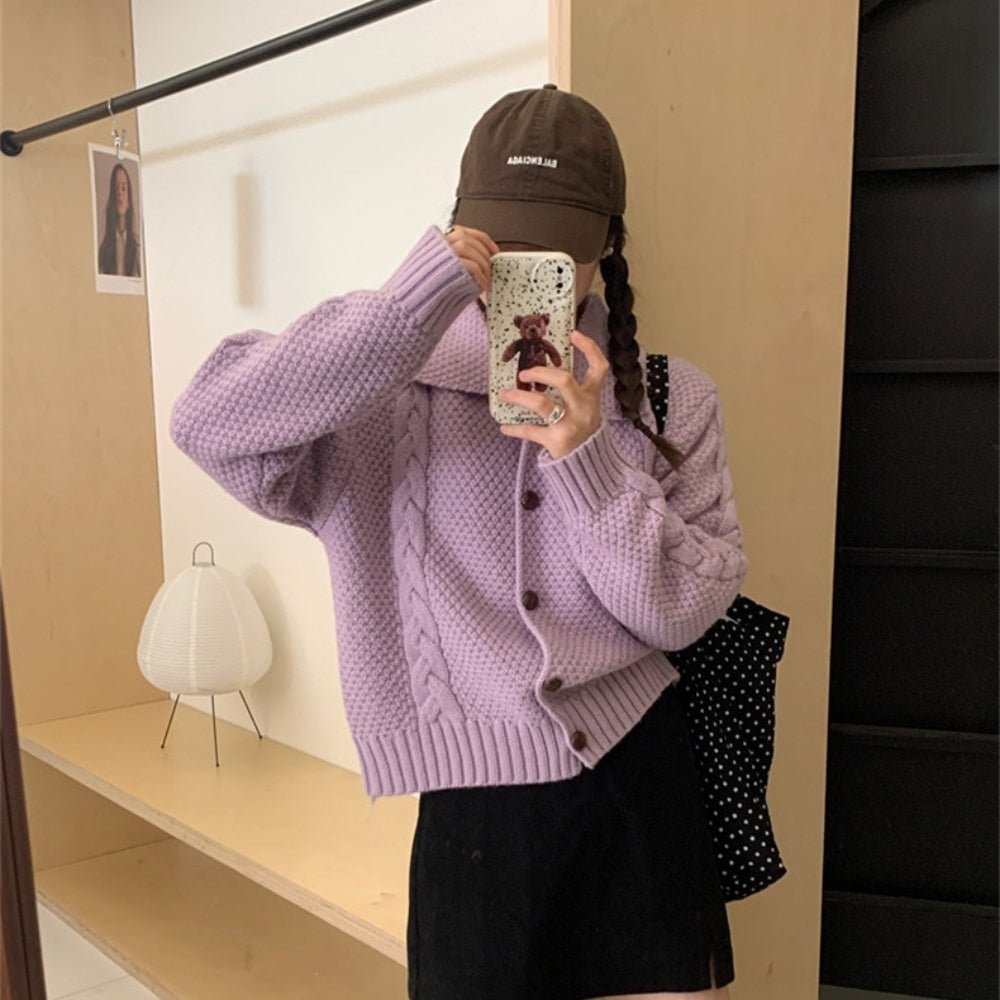 襟付きケーブルニットカーディガン|オフィスカジュアル レディース 通販【ミレジェネ】