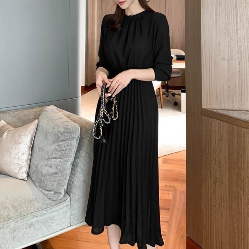 後ろリボンベルト付きプリーツワンピース|オフィスカジュアル レディース 通販【ミレジェネ】