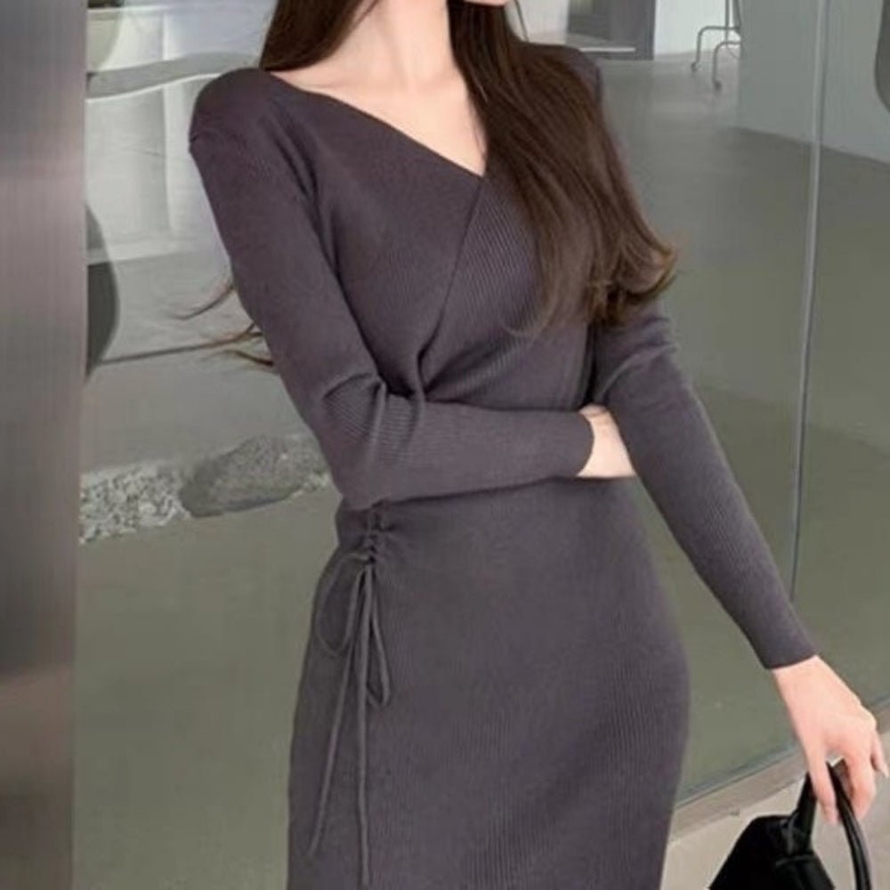 サイドレースアップニットワンピース|オフィスカジュアル レディース 通販【ミレジェネ】