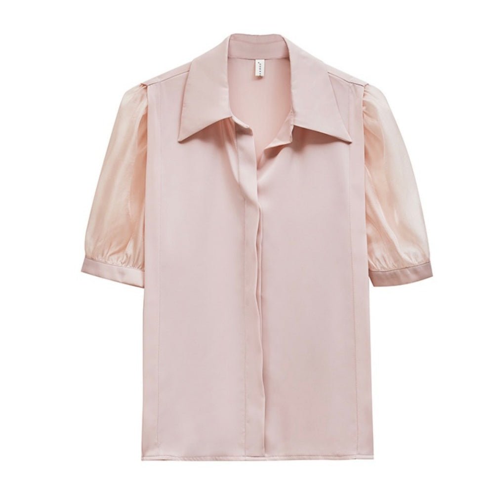 異素材切替パフスリーブブラウス|オフィスカジュアル レディース 通販【ミレジェネ】