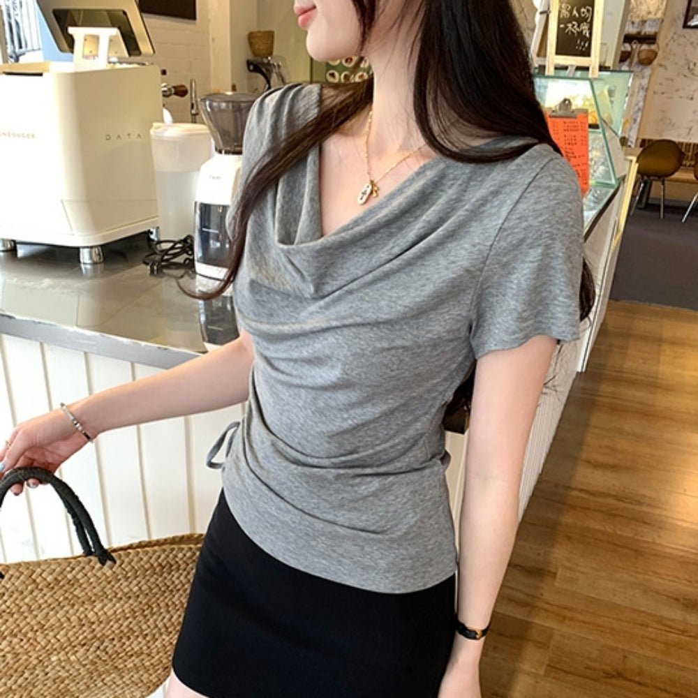 ドレープネックサイドドロストTシャツ|オフィスカジュアル レディース 通販【ミレジェネ】