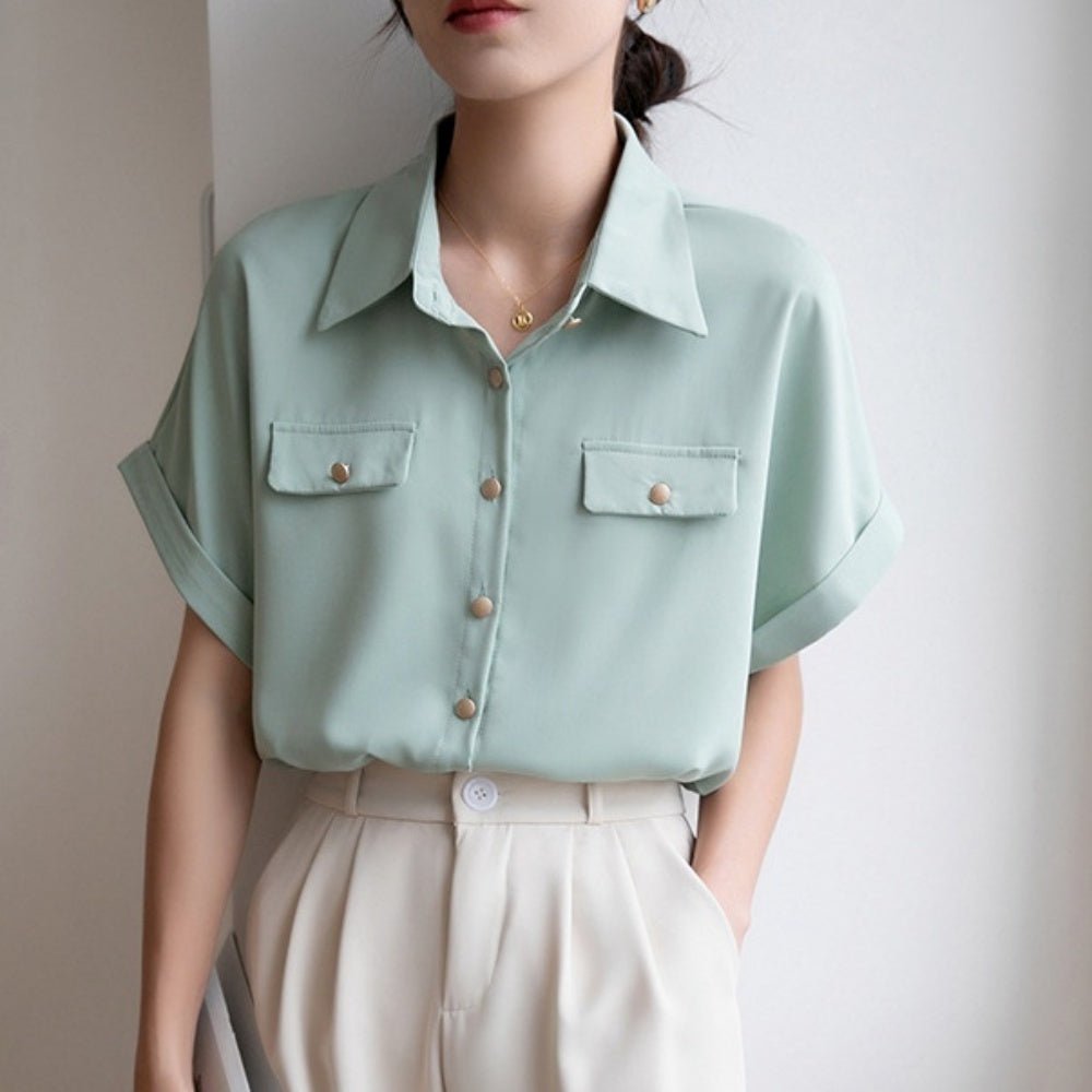 ポケットモチーフ袖ロールアップシャツ|オフィスカジュアル レディース 通販【ミレジェネ】