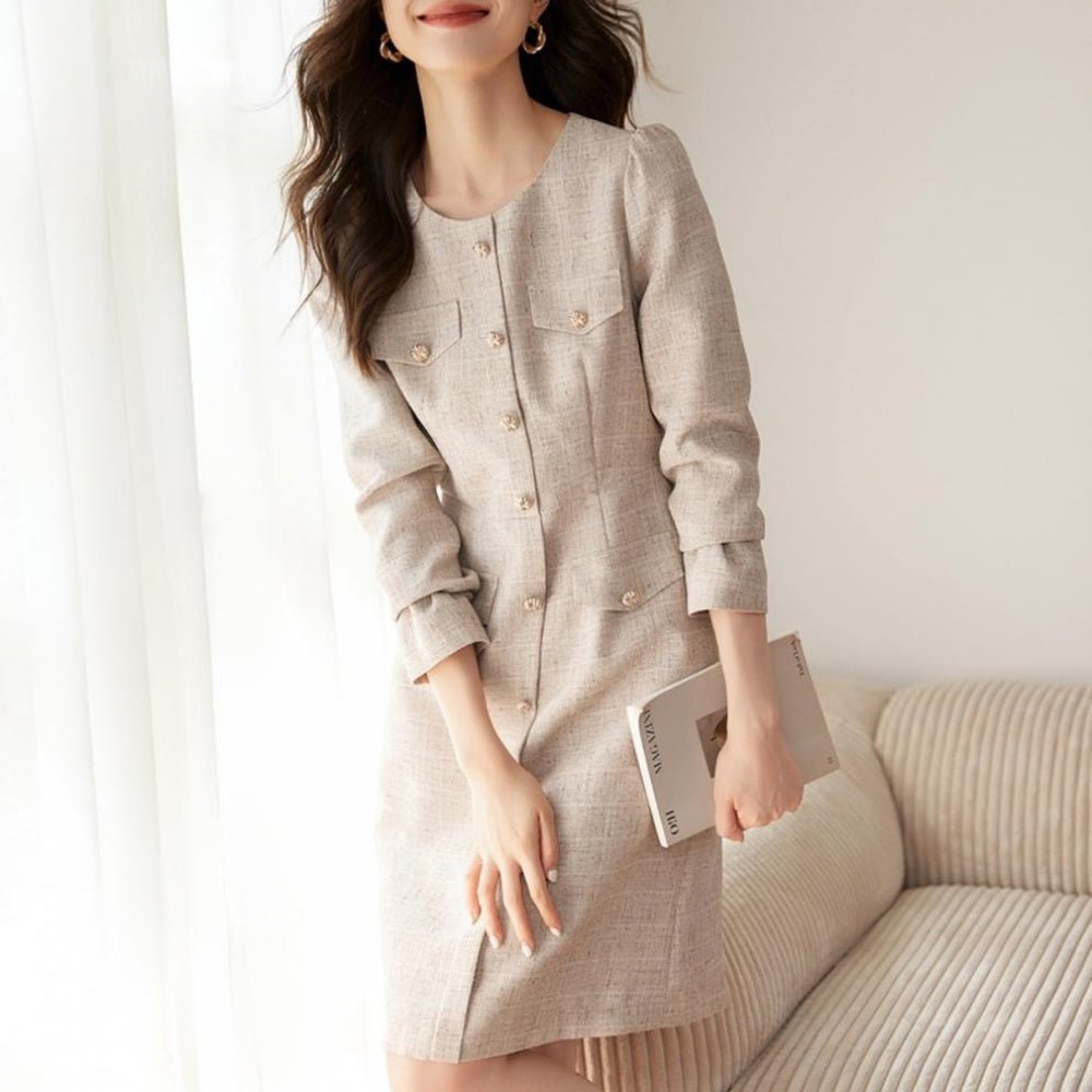ノーカラーツイードワンピース|オフィスカジュアル レディース 通販 Millennial Generation【ミレジェネ】