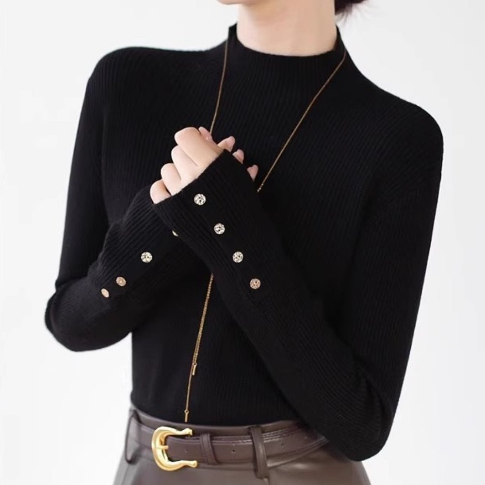 ゴールドボタンリブニット|オフィスカジュアル レディース 通販【ミレジェネ】