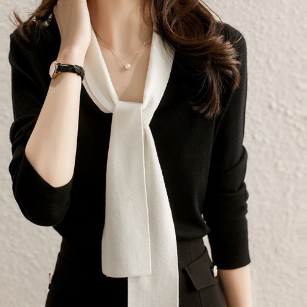 ボウタイ風バイカラーニット|オフィスカジュアル レディース 通販【ミレジェネ】