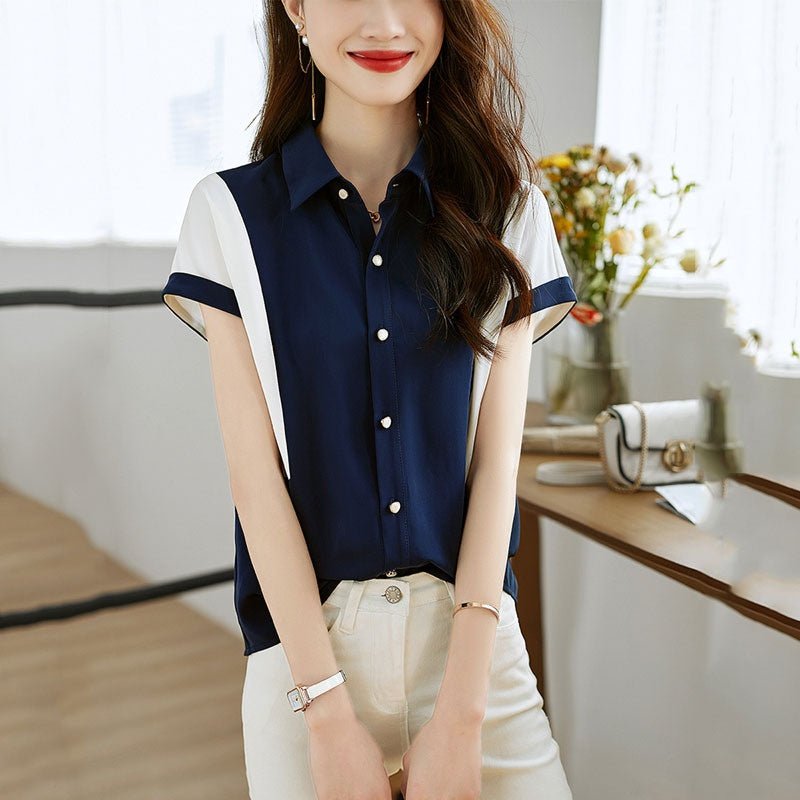 バイカラー襟付き半袖ブラウス|オフィスカジュアル レディース 通販【ミレジェネ】
