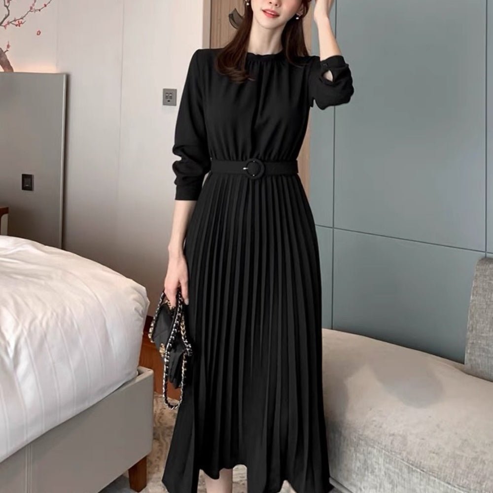 後ろリボンベルト付きプリーツワンピース|オフィスカジュアル レディース 通販【ミレジェネ】