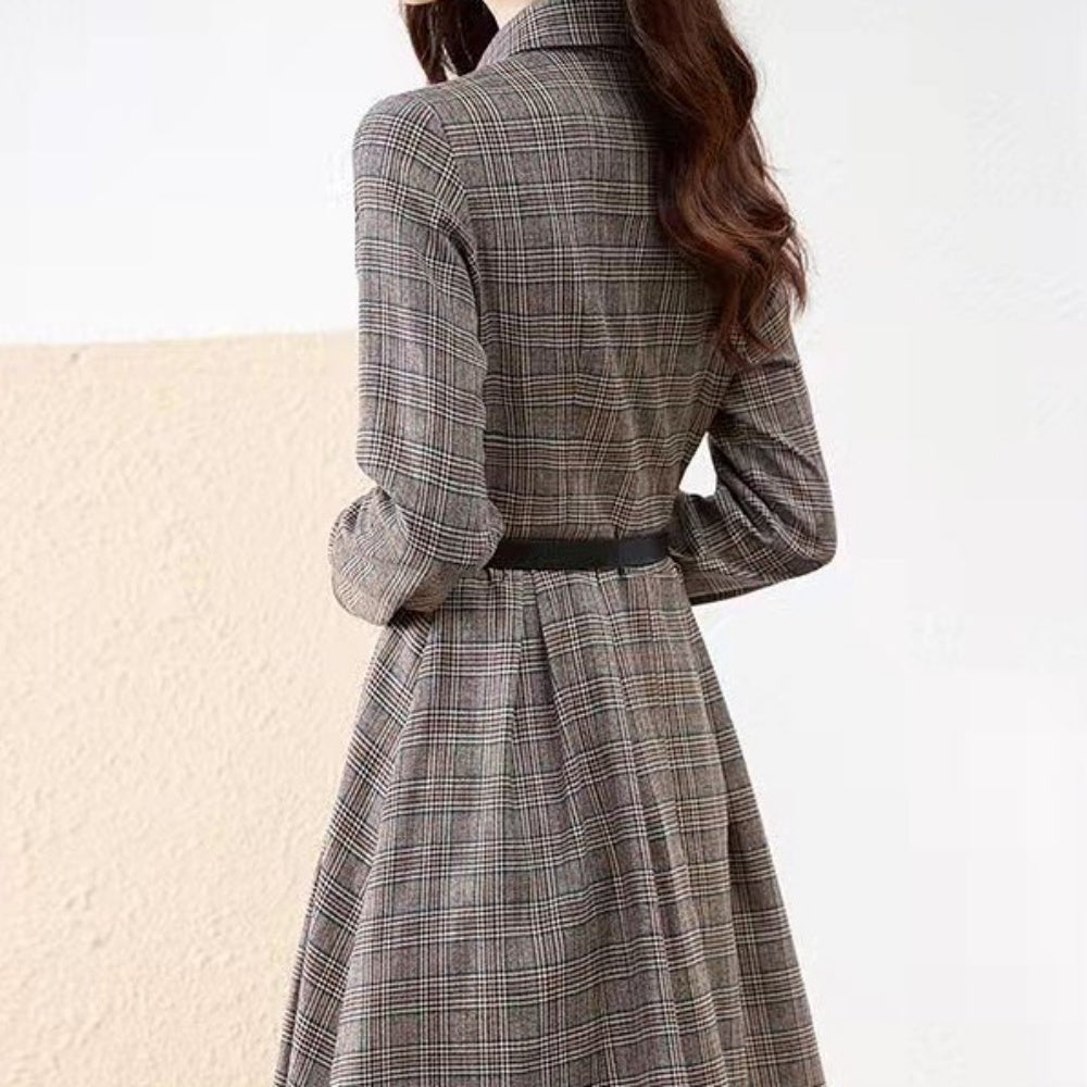 リボン付きチェック柄ひざ丈ワンピース|オフィスカジュアル レディース 通販【ミレジェネ】