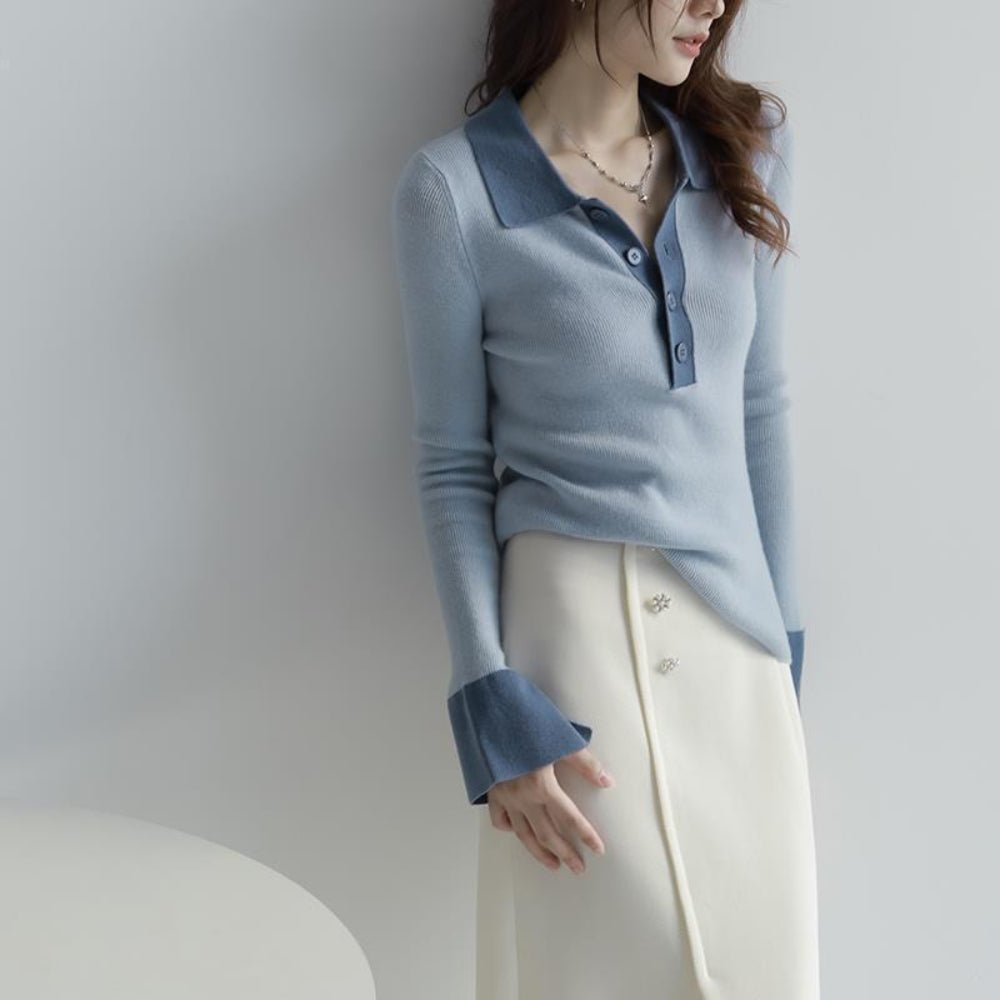 バイカラーポロニットトップス|オフィスカジュアル レディース 通販【ミレジェネ】