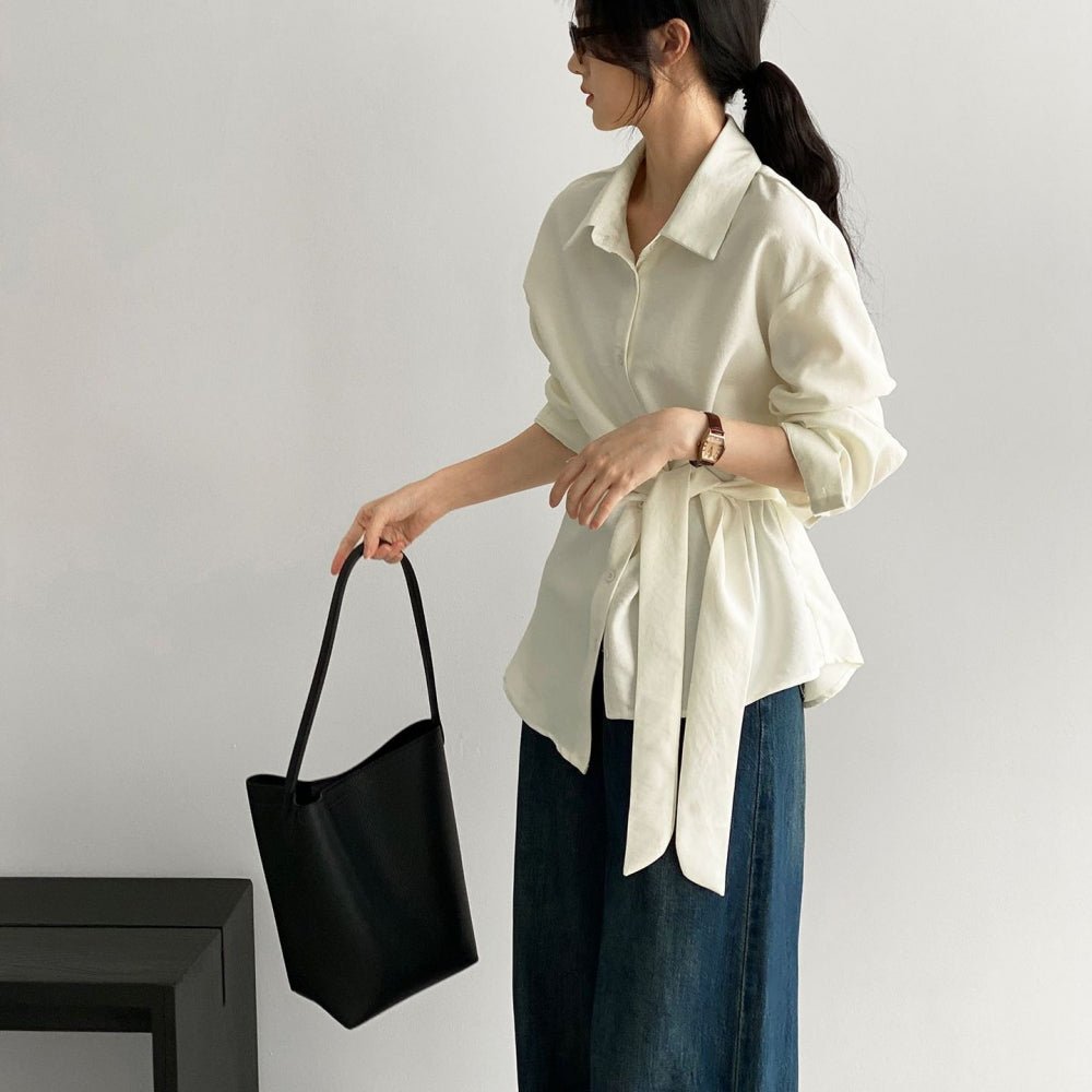 ウエスト共地ベルト付シャツブラウス|オフィスカジュアル レディース 通販【ミレジェネ】