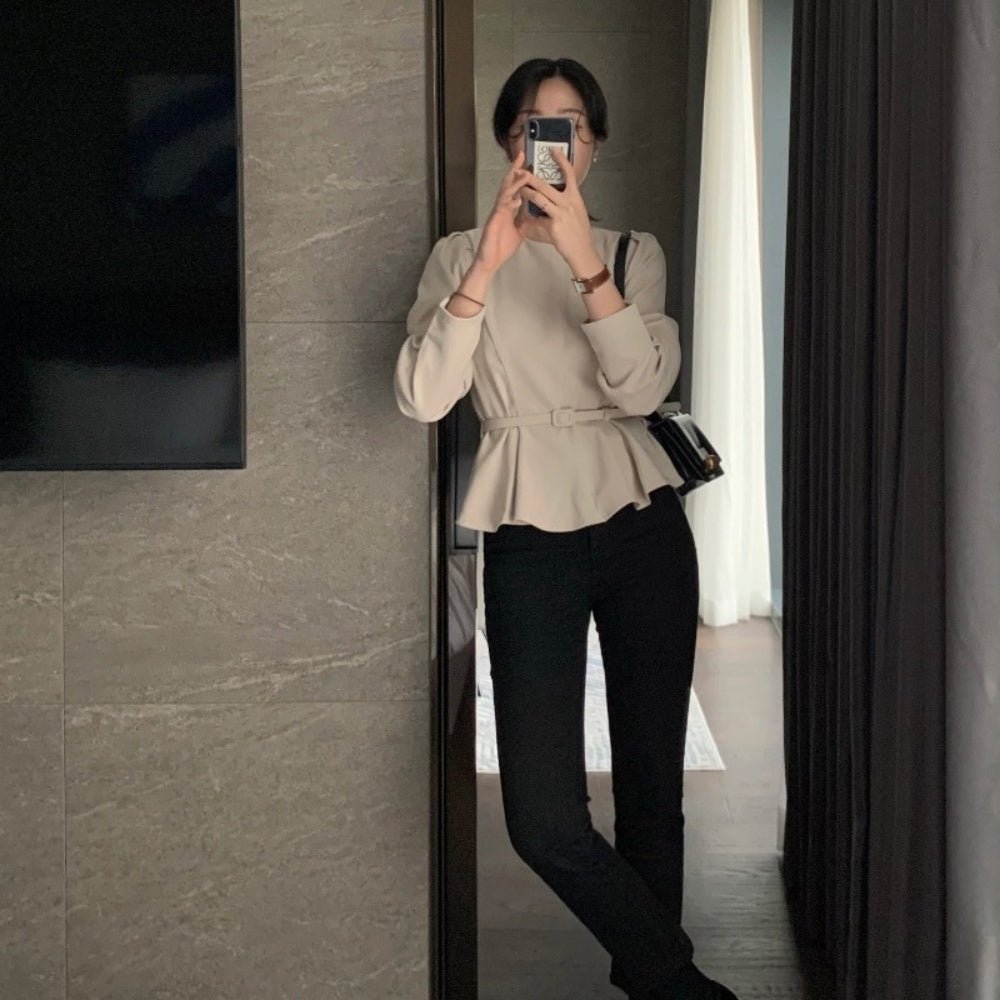 ベルト付きペプラムブラウス|オフィスカジュアル レディース 通販【ミレジェネ】