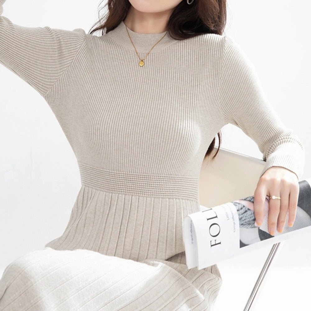 プリーツ風リブニットワンピース|オフィスカジュアル レディース 通販【ミレジェネ】