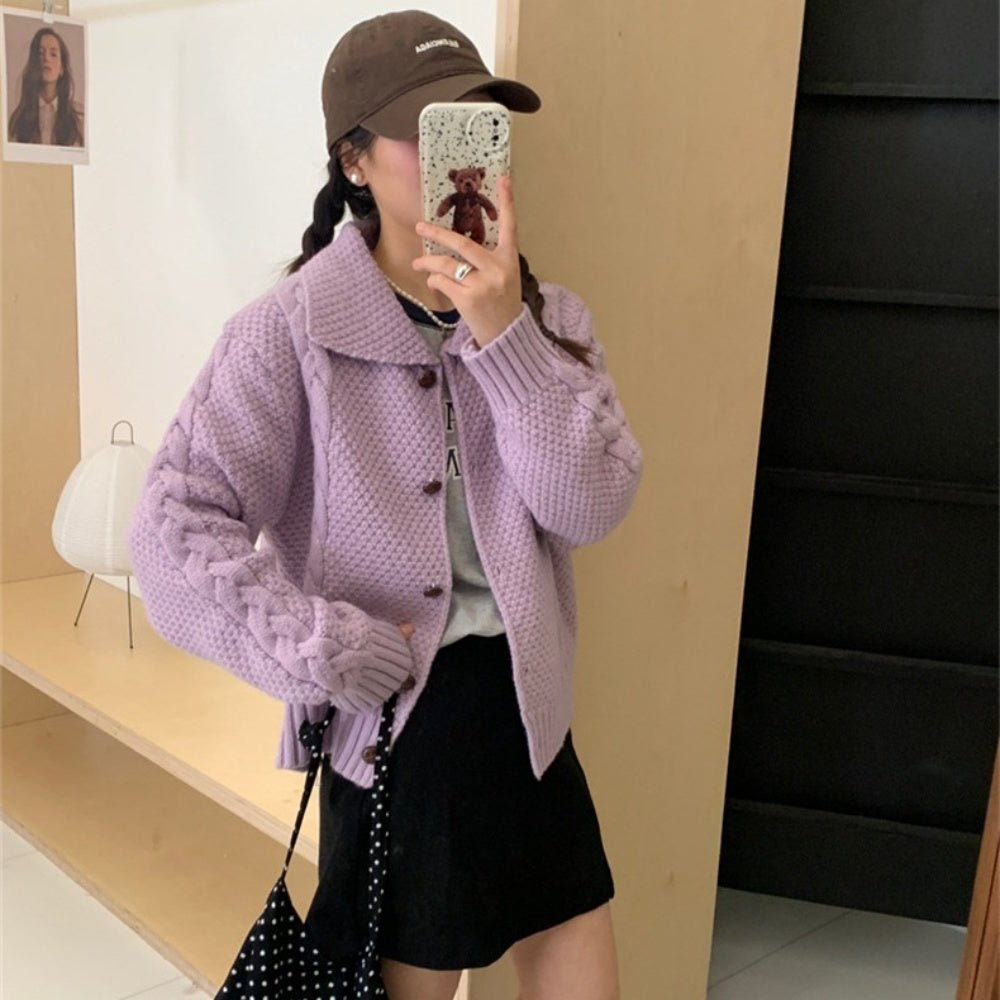 襟付きケーブルニットカーディガン|オフィスカジュアル レディース 通販【ミレジェネ】