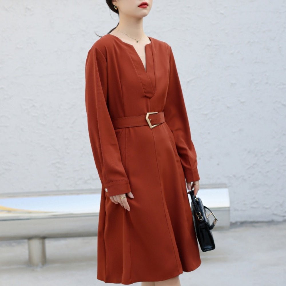 スリットネックウエストマークワンピース|オフィスカジュアル レディース 通販 Millennial Generation【ミレジェネ】