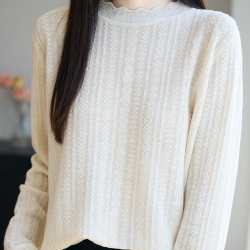 ハーフネックレース編み薄ニット|オフィスカジュアル レディース 通販【ミレジェネ】