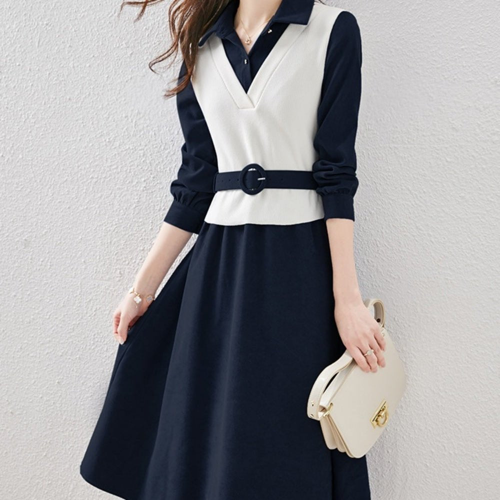 ベスト風異素材切り替えシャツワンピース|オフィスカジュアル レディース 通販 Millennial Generation【ミレジェネ】
