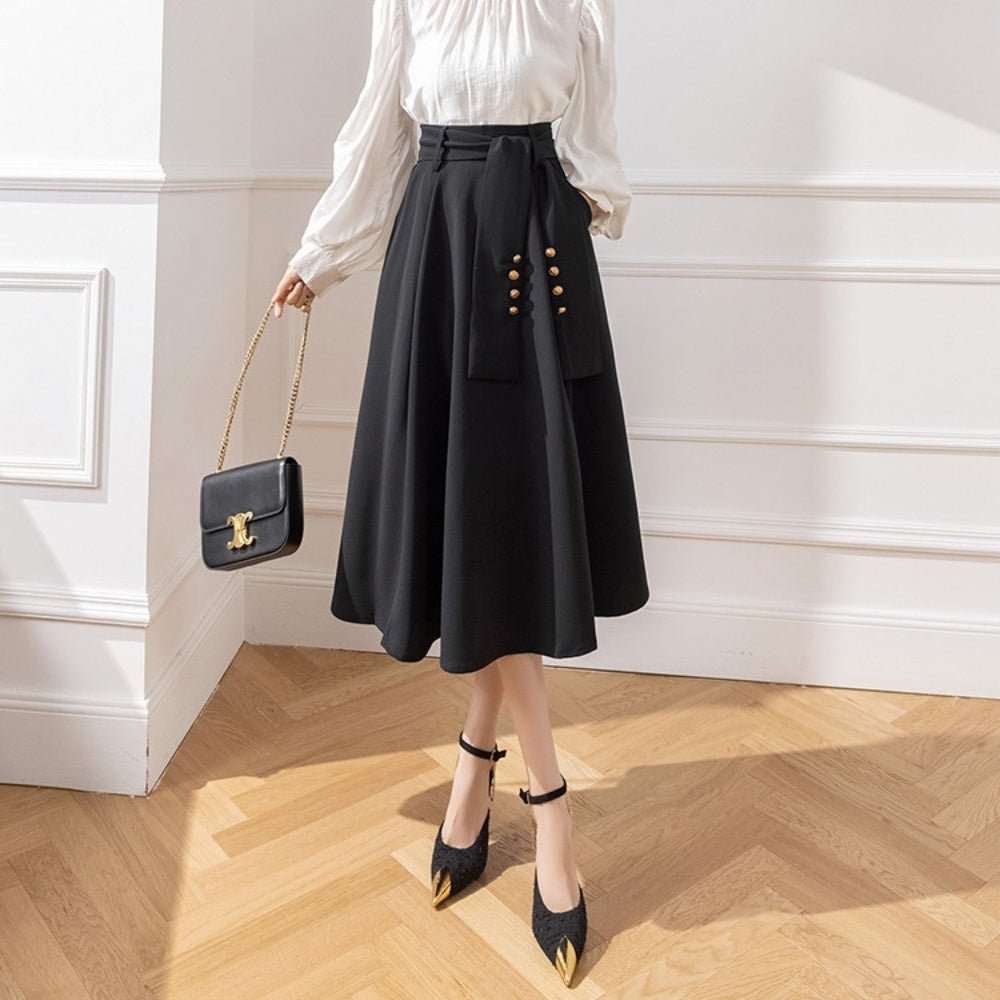 ウエストリボンフレアスカート|オフィスカジュアル レディース 通販【ミレジェネ】