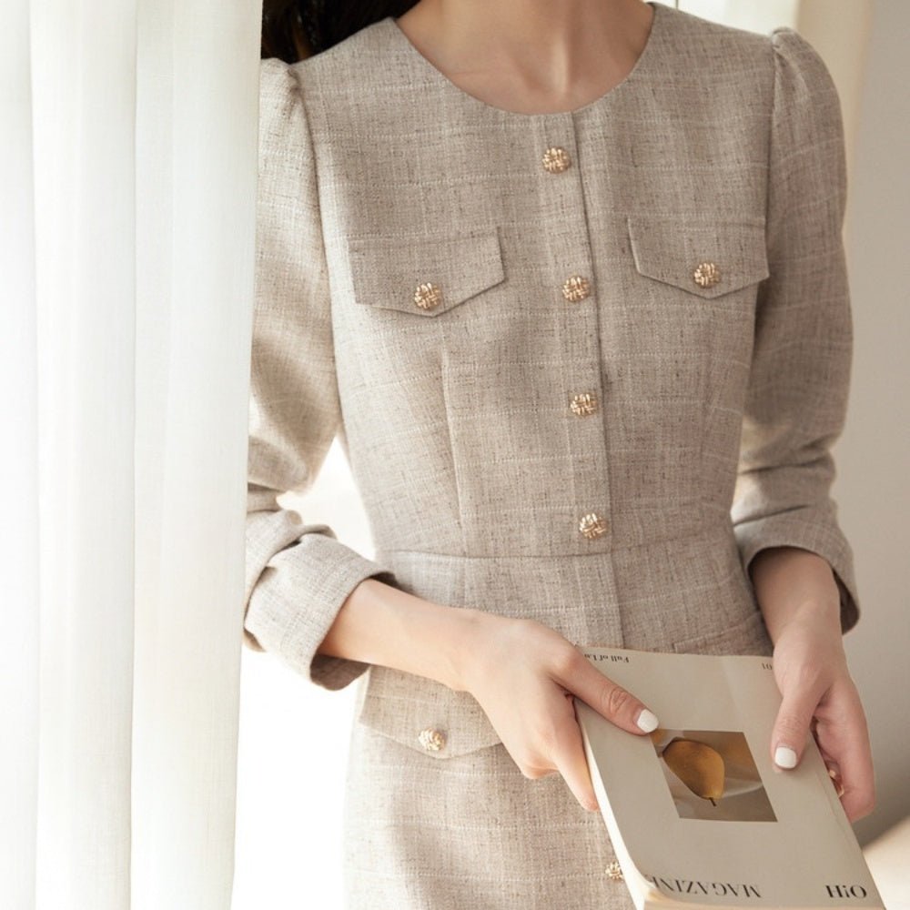 ノーカラーツイードワンピース|オフィスカジュアル レディース 通販 Millennial Generation【ミレジェネ】