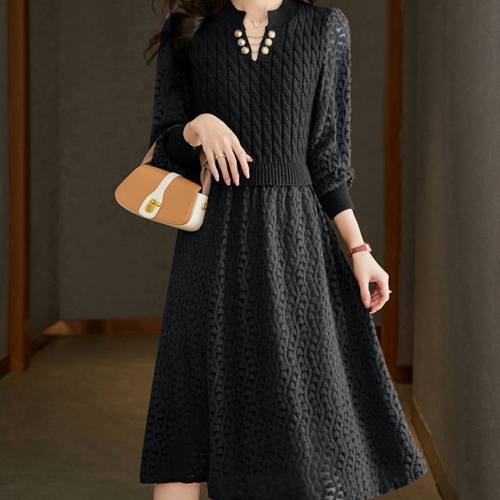 ランタンスリーブシースルー編みニットワンピース|オフィスカジュアル レディース 通販【ミレジェネ】