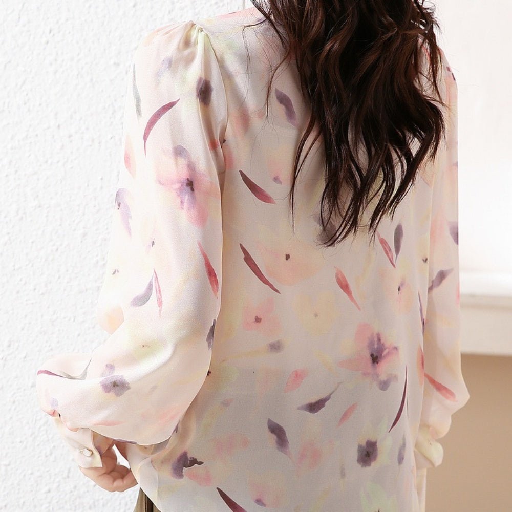 水彩花柄リボンブラウス|オフィスカジュアル レディース 通販【ミレジェネ】
