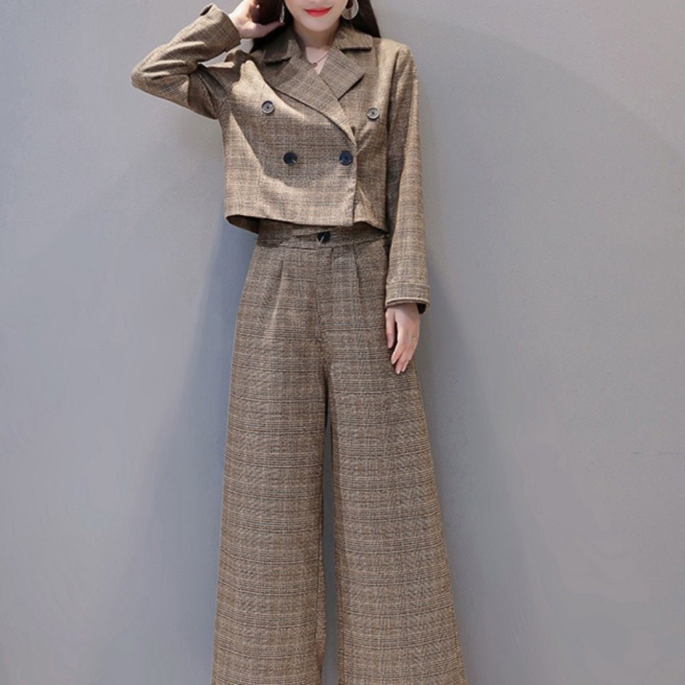 チェック柄ショートジャケット・ワイドパンツスーツ|オフィスカジュアル レディース 通販【ミレジェネ】