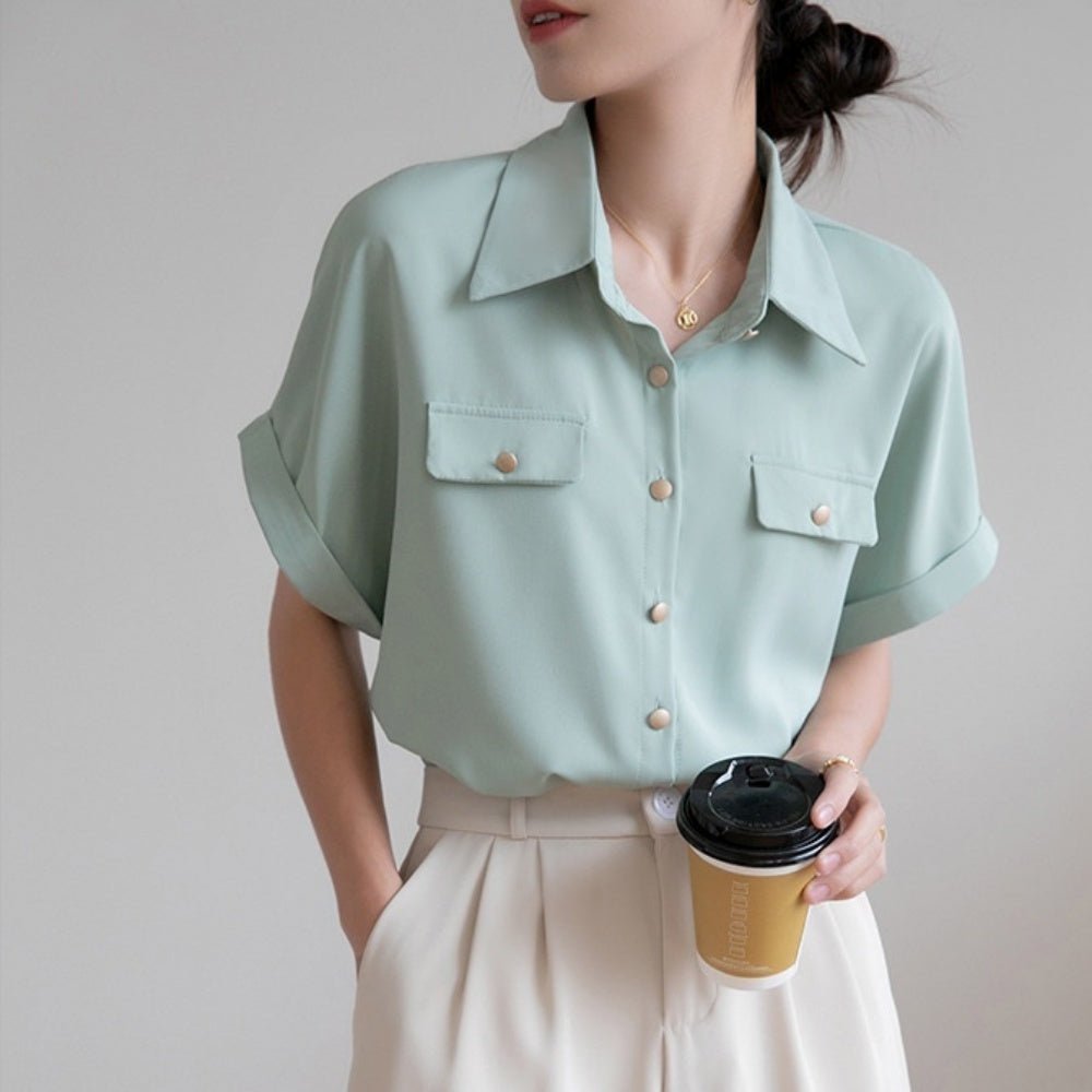 ポケットモチーフ袖ロールアップシャツ|オフィスカジュアル レディース 通販【ミレジェネ】