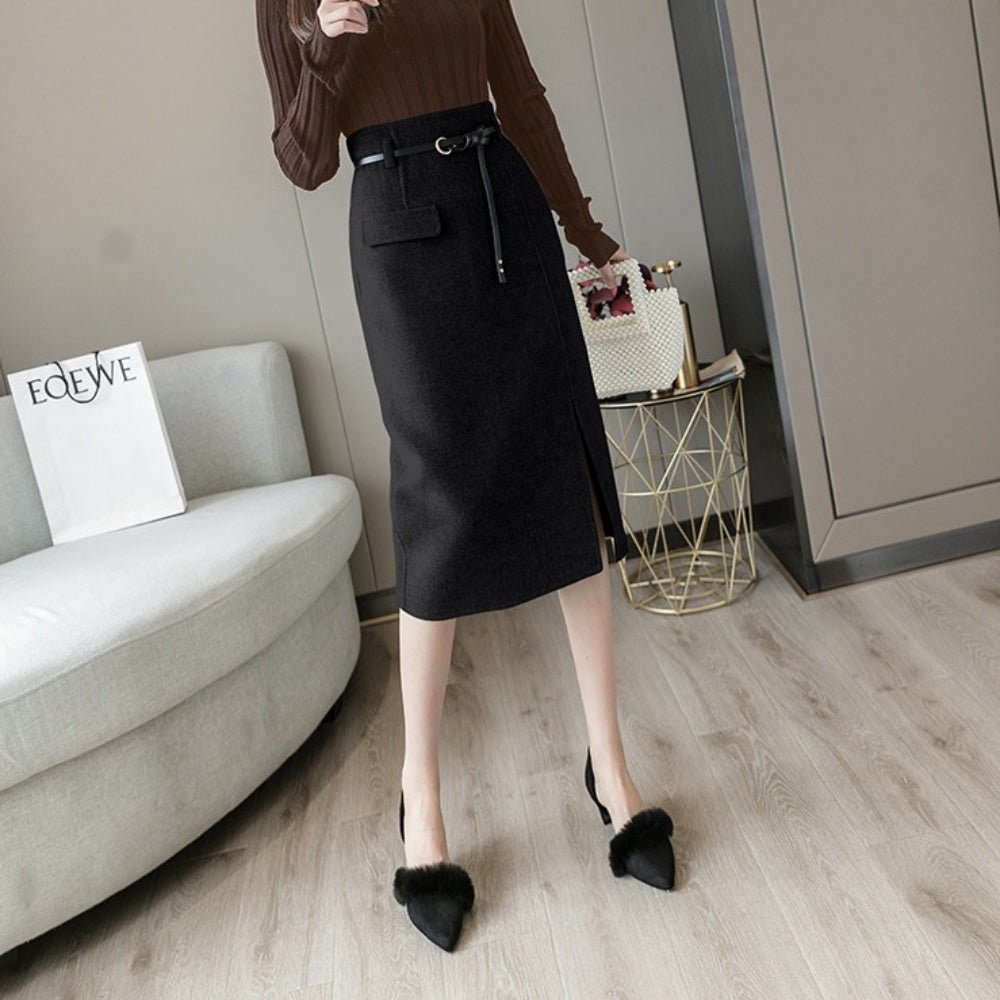 ハイウエストスリットひざ丈スカート|オフィスカジュアル レディース 通販【ミレジェネ】