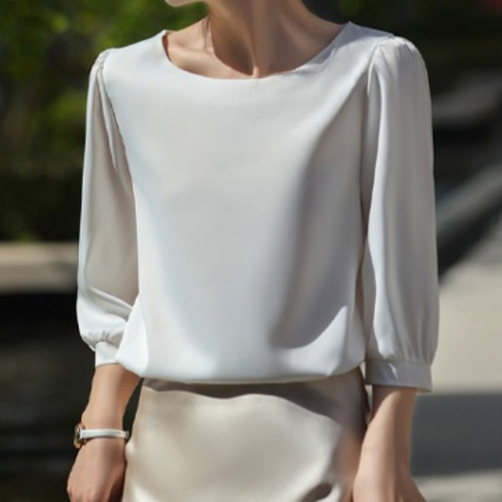 ボートネックパフスリーブ七分袖ブラウス|オフィスカジュアル レディース 通販 Millennial Generation【ミレジェネ】