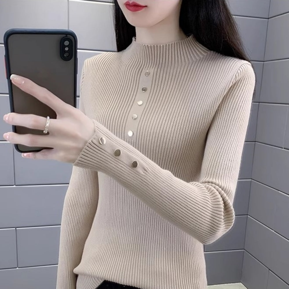 金ボタンデザインハイネックリブニット|オフィスカジュアル レディース 通販【ミレジェネ】