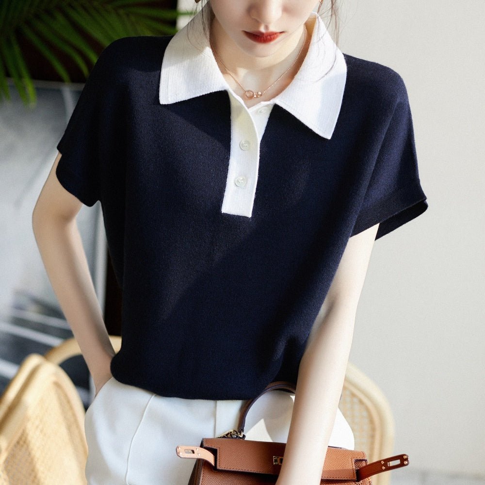 バイカラーポロニット|オフィスカジュアル レディース 通販【ミレジェネ】