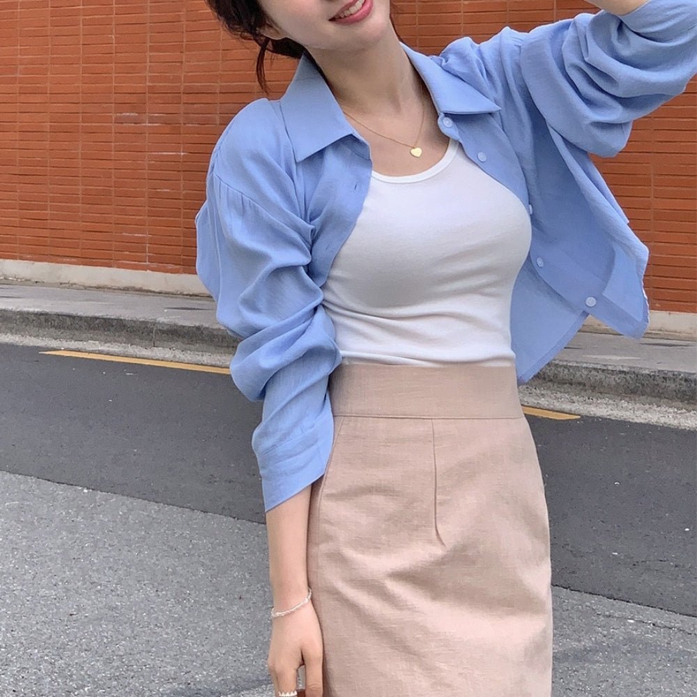 バックスリットクロップドシャツ|オフィスカジュアル レディース 通販【ミレジェネ】