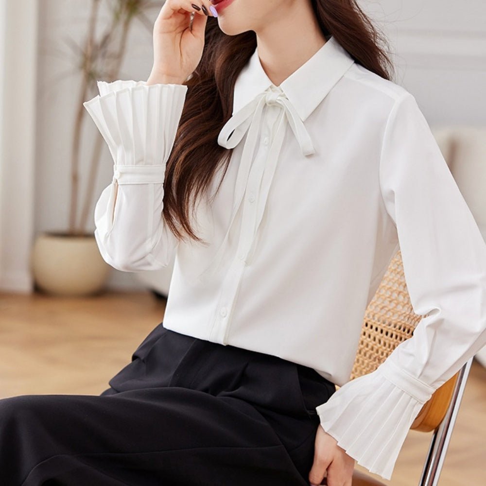 袖フレアリボンブラウス|オフィスカジュアル レディース 通販【ミレジェネ】