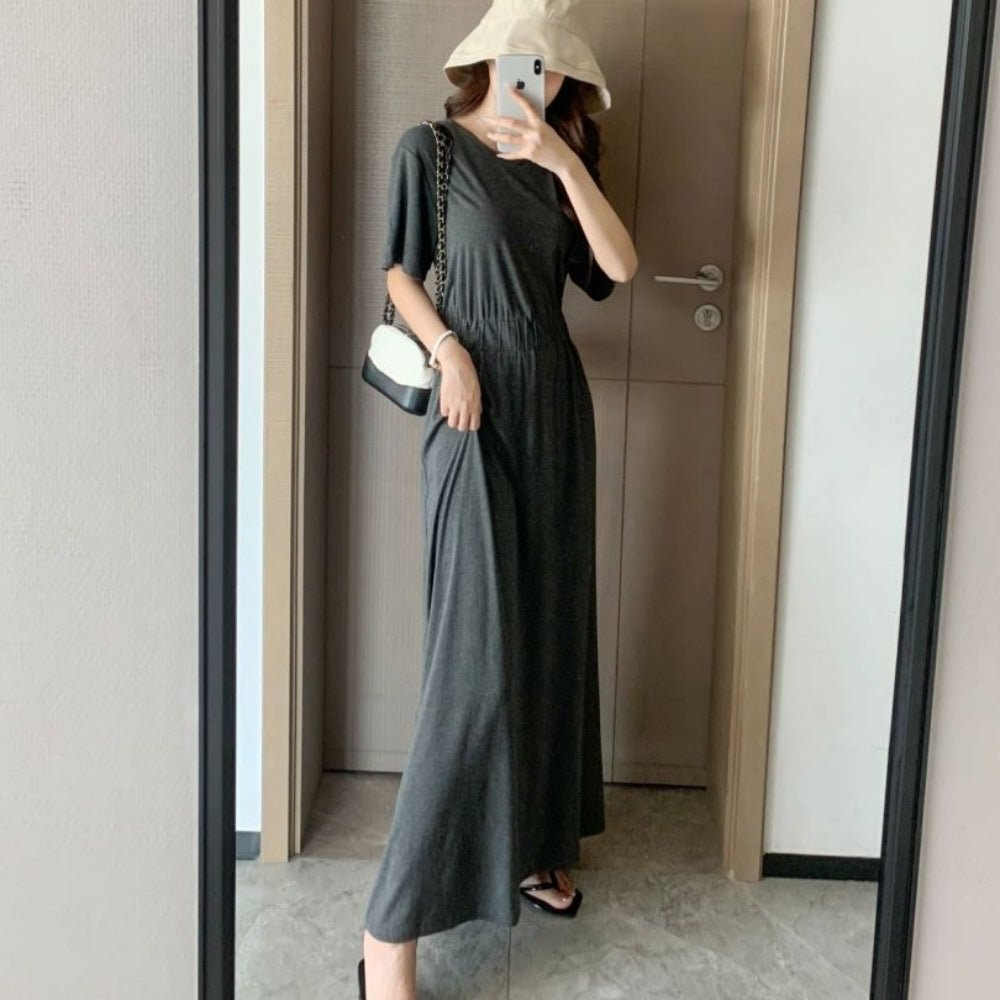 ウエストギャザーロングワンピース|オフィスカジュアル レディース 通販【ミレジェネ】