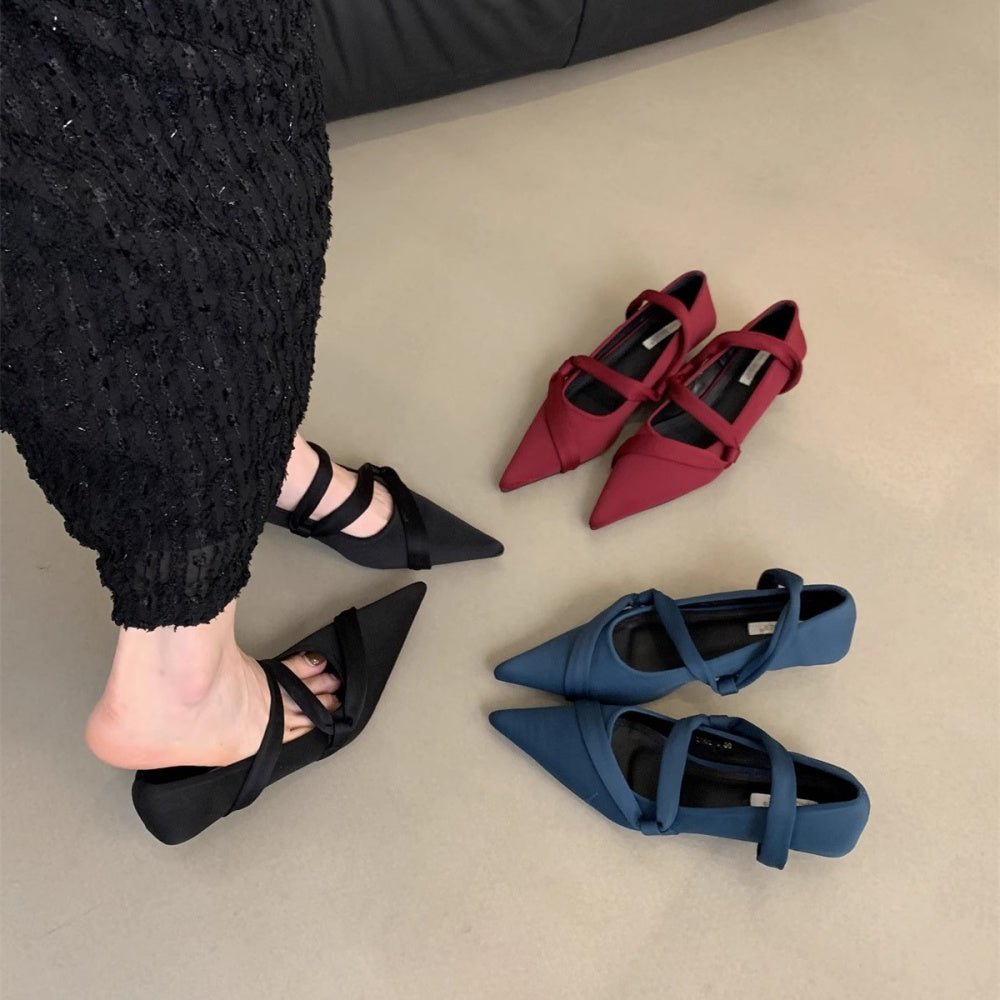 オフィスカジュアル リボンストラップポインテッドトゥパンプス ミレジェネ