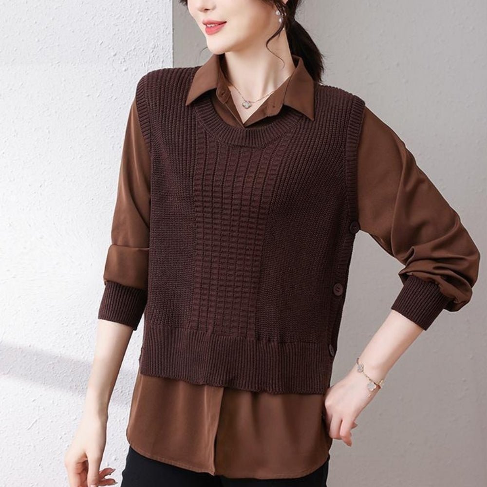 レイヤードニット長袖ブラウス|オフィスカジュアル レディース 通販【ミレジェネ】