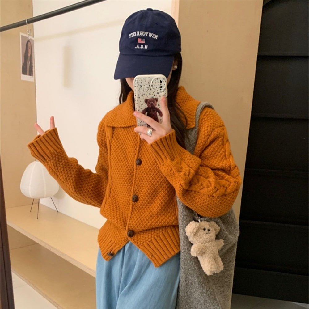 襟付きケーブルニットカーディガン|オフィスカジュアル レディース 通販【ミレジェネ】