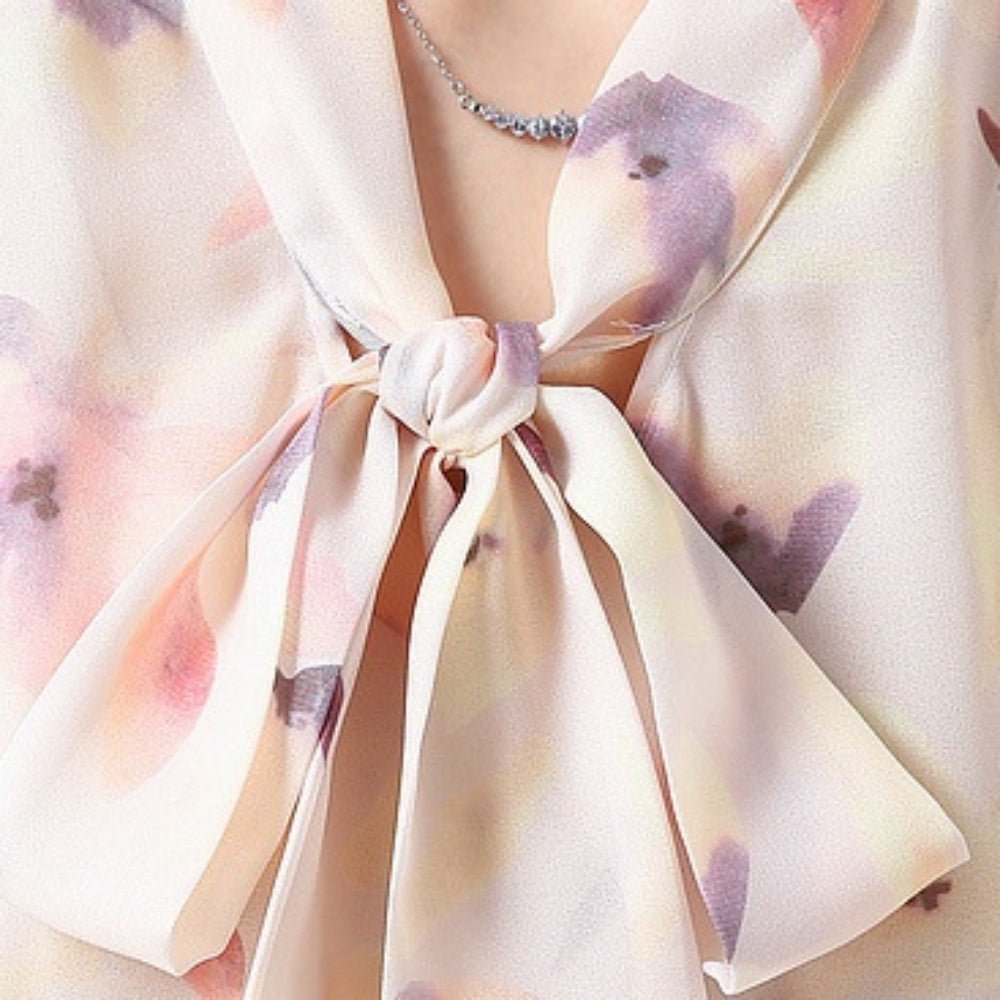 水彩花柄リボンブラウス|オフィスカジュアル レディース 通販【ミレジェネ】