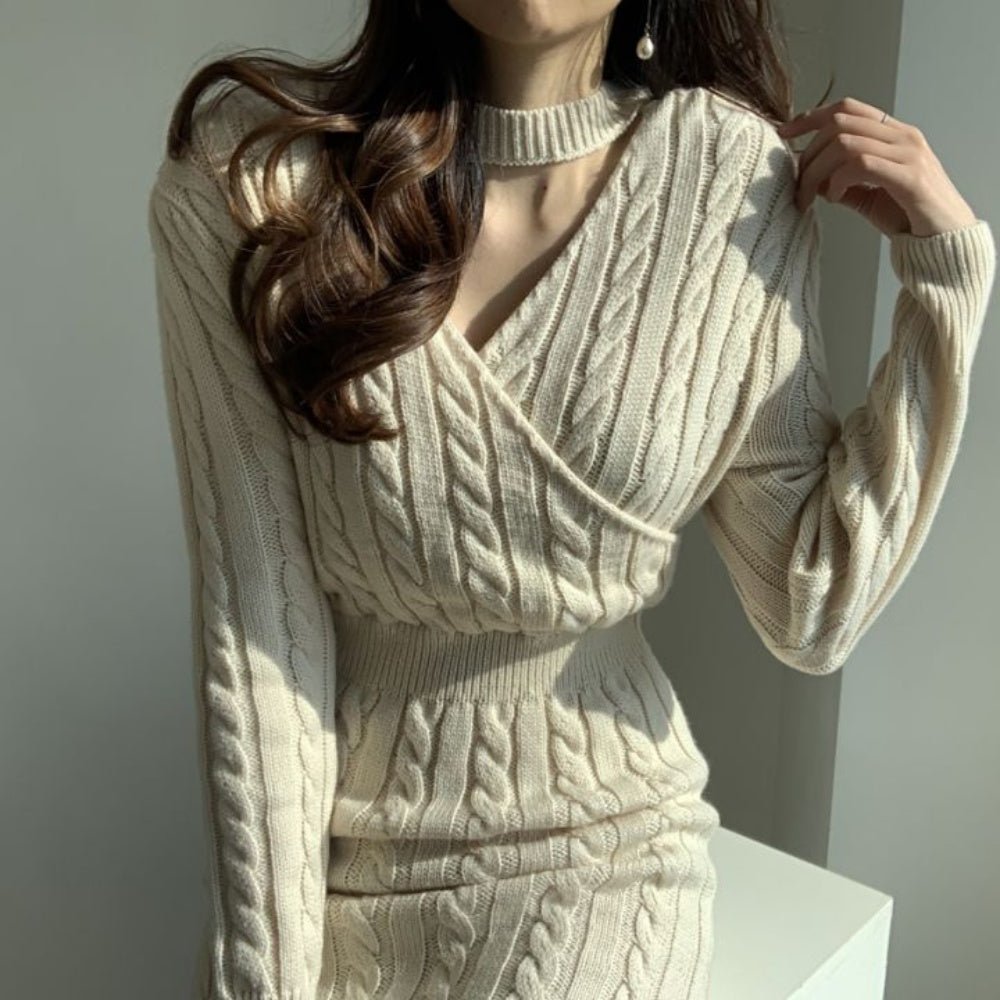 スリット入りケーブルニットワンピース|オフィスカジュアル レディース 通販【ミレジェネ】