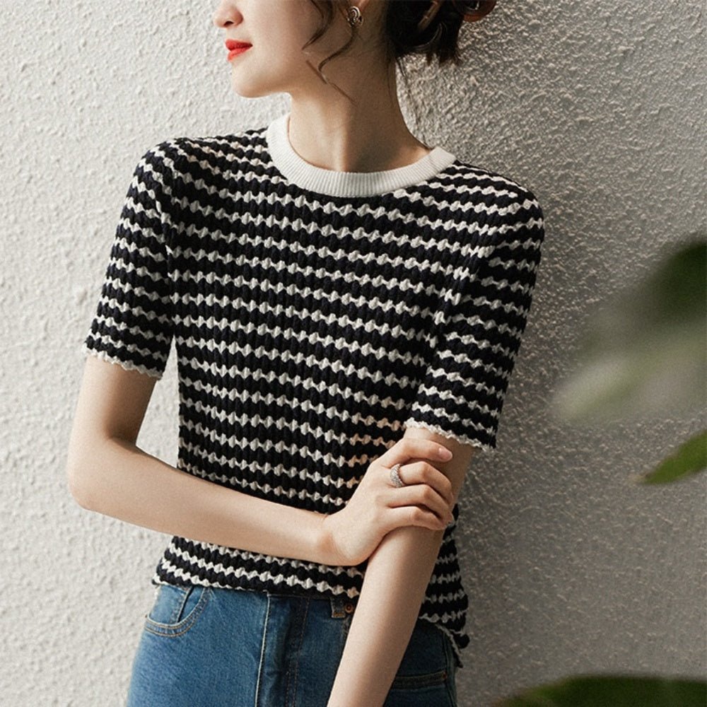 バイカラーボーダーサマーニット|オフィスカジュアル レディース 通販【ミレジェネ】